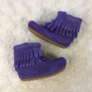 Minnetonka Purple Double Fringe Moccasins Size 1